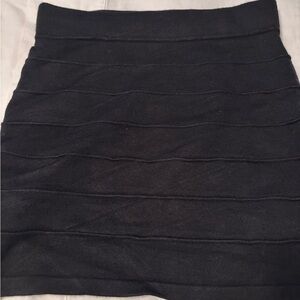 Ambiance Black Ribbed Pencil Mini Skirt